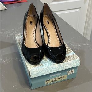BP Glossy Black Peep Toe Heels